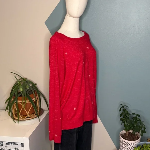 Buffalo David Bitton Heart Print Sweatshirt M Red Lightweight Knit Pullover - Picture 5 of 11